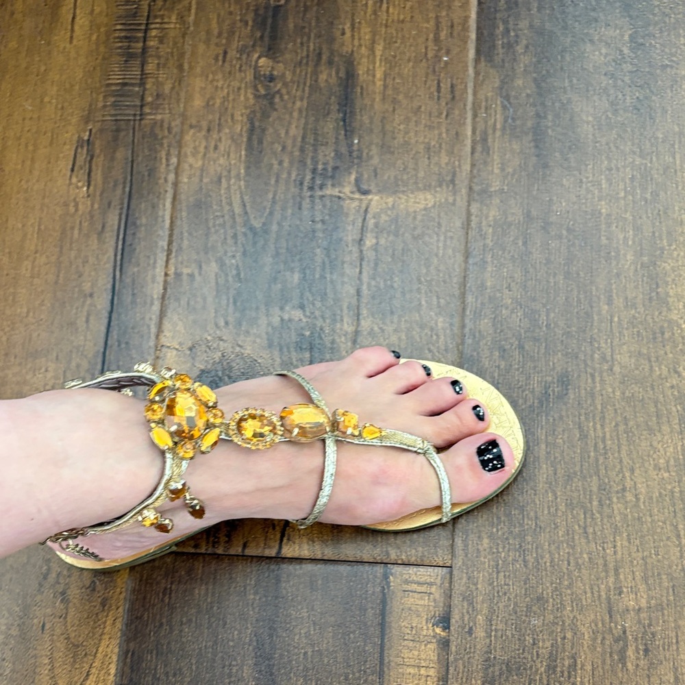 Sam Edelman Gold Sandals with Yellow Gemstones